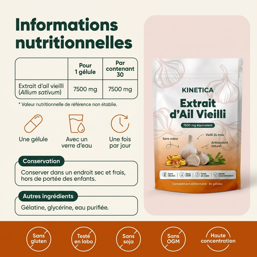 Informations nutritionnelles - extrait d'ail vieilli 7500 mg